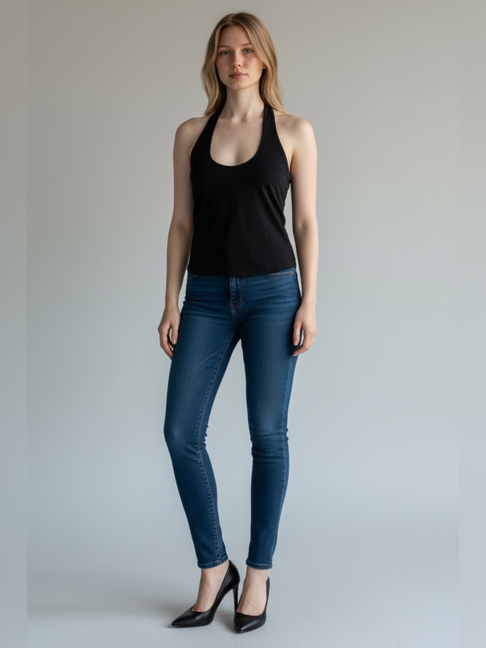 Better / Together, Black Halter Top, Medium, Stretch Sleeveless Y2K